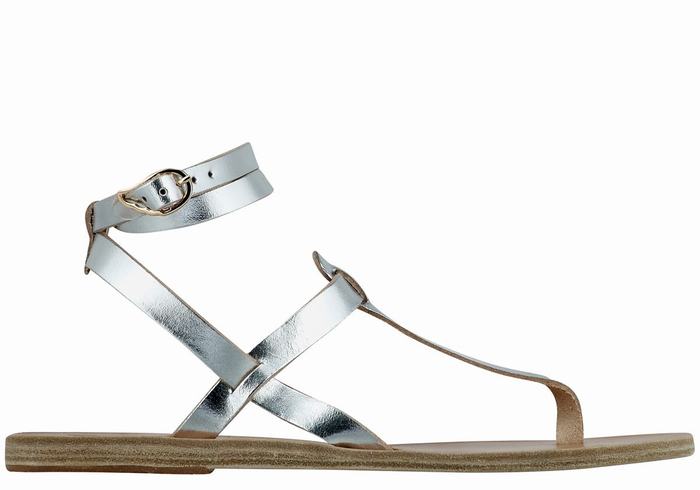 Ancient Greek Sandals Estia Leather Donna Sandali Con Cinturino Argento | GWI8344KE