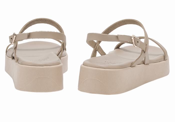 Ancient Greek Sandals Evriali Leather Donna Sandali con Plateau Grigie Marroni | YKL9476CN