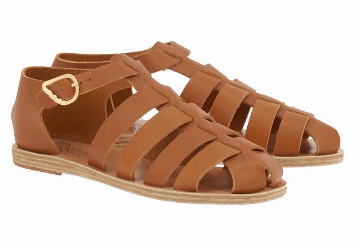 Ancient Greek Sandals Homeria Leather Donna Sandali Pescatore Marroni Scuro | BHQ7140EL