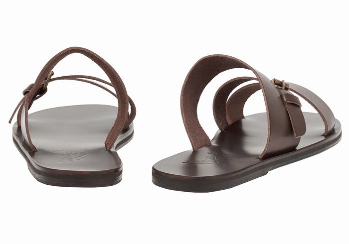 Ancient Greek Sandals Ifiklis Leather Uomo Sandali Scorrevoli Cioccolato | ZRV5696VS