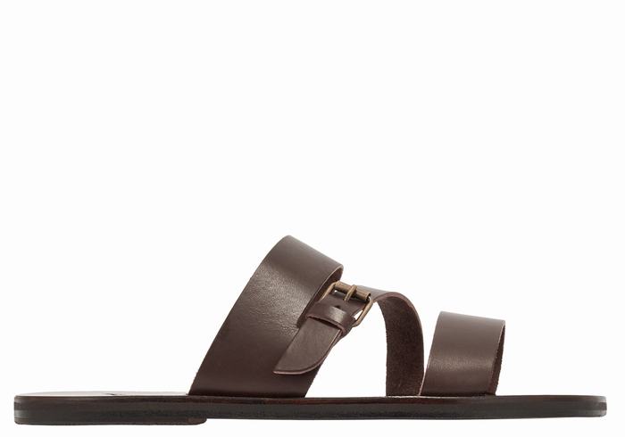 Ancient Greek Sandals Ifiklis Leather Uomo Sandali Scorrevoli Cioccolato | ZRV5696VS