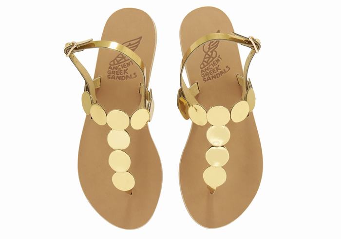 Ancient Greek Sandals Ilios Flip Flop Leather Donna Sandali Con Cinturino Sul Retro Oro | CXP5780CK