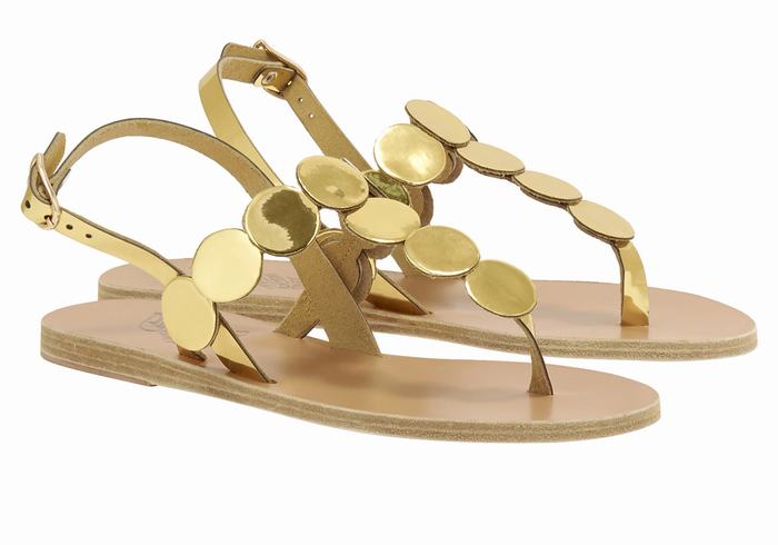 Ancient Greek Sandals Ilios Flip Flop Leather Donna Sandali Con Cinturino Sul Retro Oro | CXP5780CK