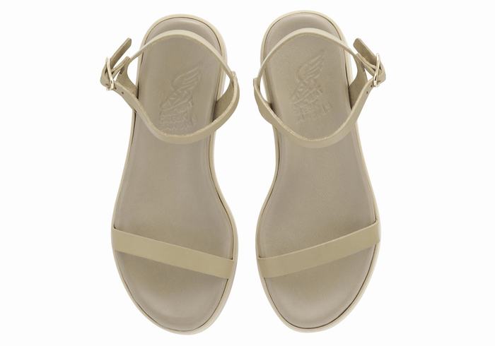 Ancient Greek Sandals Irida Leather Donna Sandali con Plateau Grigie Marroni | HCE509UQ