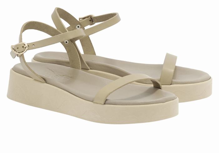 Ancient Greek Sandals Irida Leather Donna Sandali con Plateau Grigie Marroni | HCE509UQ