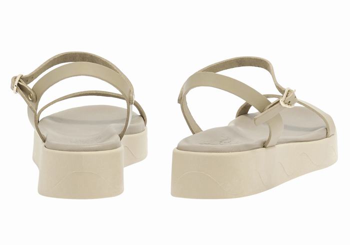 Ancient Greek Sandals Irida Leather Donna Sandali con Plateau Grigie Marroni | HCE509UQ