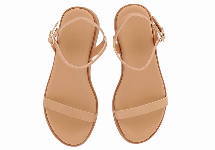 Ancient Greek Sandals Irida Leather Donna Sandali con Plateau Beige | WFL1487JO