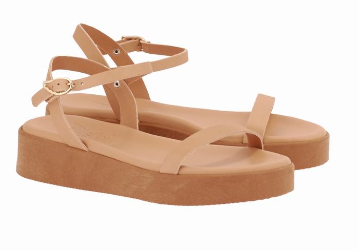 Ancient Greek Sandals Irida Leather Donna Sandali con Plateau Beige | WFL1487JO