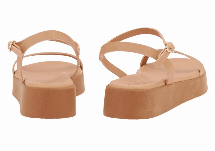 Ancient Greek Sandals Irida Leather Donna Sandali con Plateau Beige | WFL1487JO