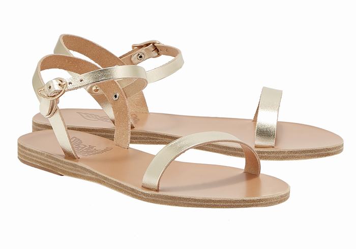 Ancient Greek Sandals Irida Leather Donna Sandali Con Cinturino Sul Retro Oro Bianche | VXY3426JE