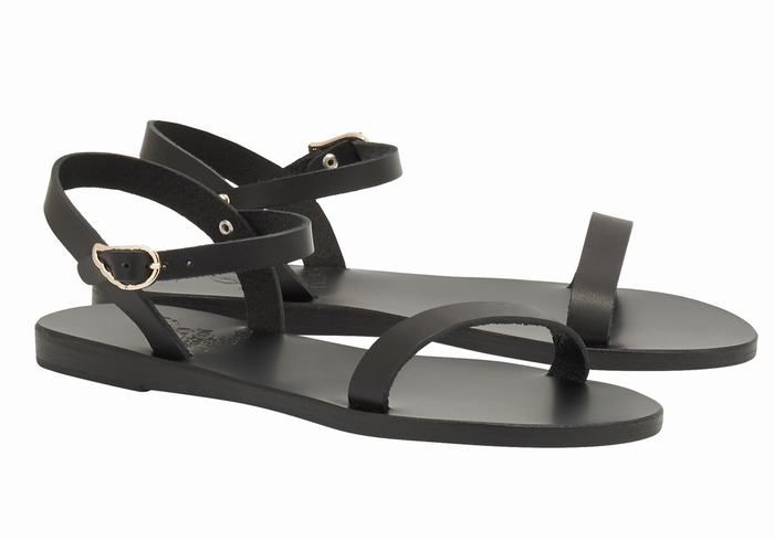 Ancient Greek Sandals Irida Leather Donna Sandali Con Cinturino Sul Retro Nere | VXK4470TM