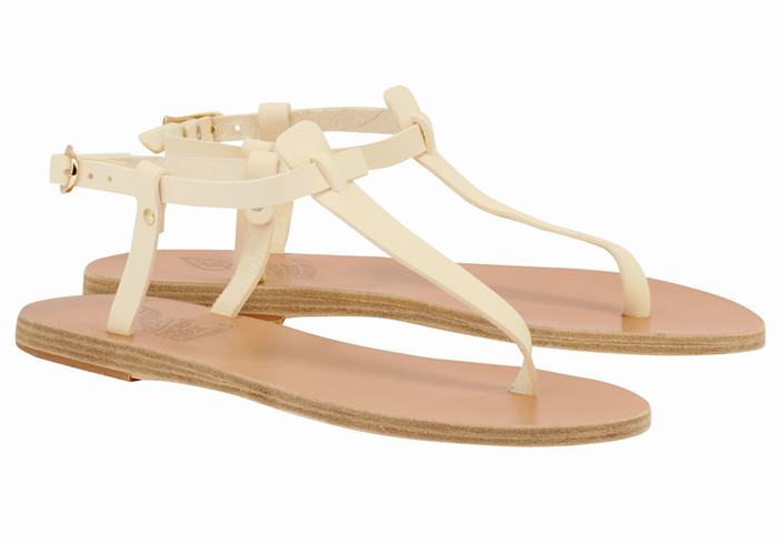 Ancient Greek Sandals Lito Flip Flop Leather Donna Sandali Con Cinturino Sul Retro Bianche | JRH4184WN