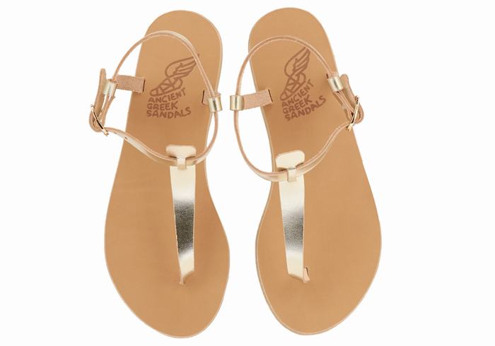 Ancient Greek Sandals Lito Flip Flop Leather Donna Sandali Con Cinturino Sul Retro Oro Bianche | ESH433KO