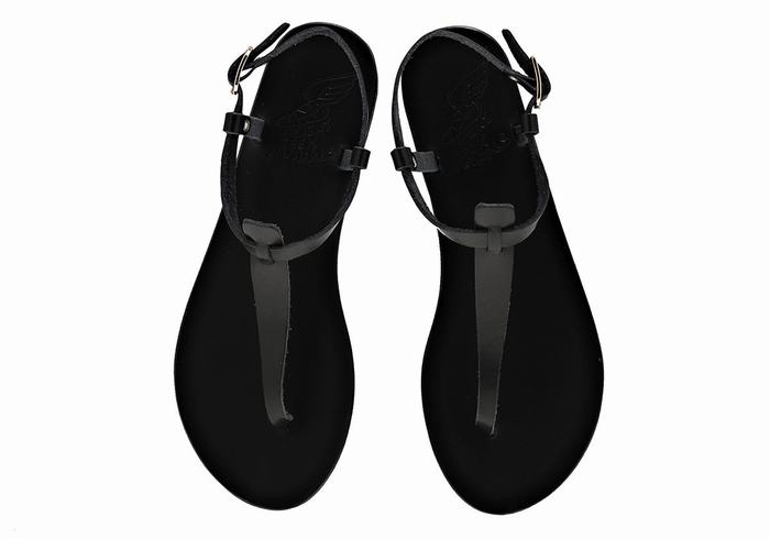 Ancient Greek Sandals Lito Flip Flop Leather Donna Sandali Con Cinturino Sul Retro Nere | JVH561NM