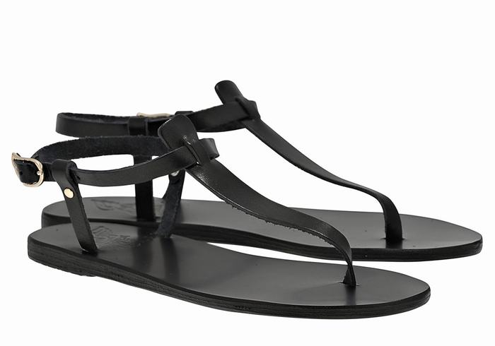 Ancient Greek Sandals Lito Flip Flop Leather Donna Sandali Con Cinturino Sul Retro Nere | JVH561NM