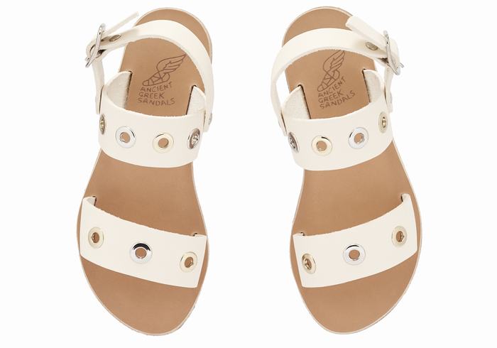 Ancient Greek Sandals Little Clio Eyelets Soft Bambino Sandali Casual Bianche | NJW6884YM