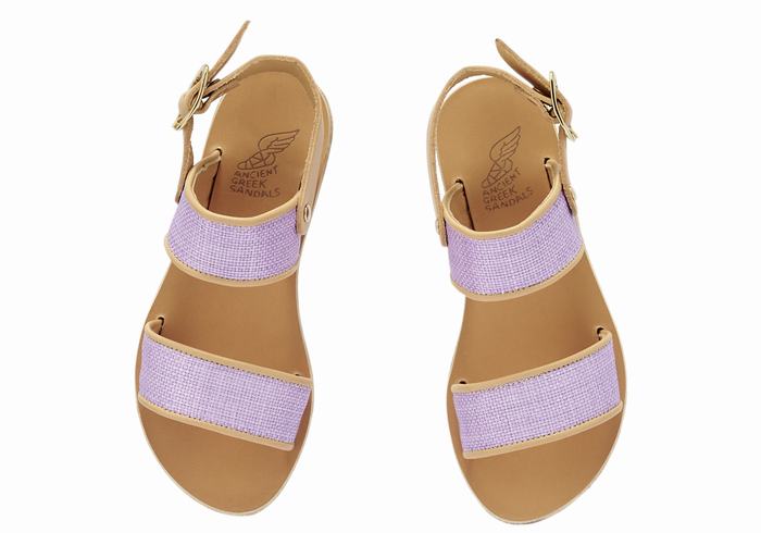 Ancient Greek Sandals Little Clio Rafia Soft Bambino Sandali Casual Viola Beige | KGV3191AJ