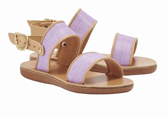 Ancient Greek Sandals Little Clio Rafia Soft Bambino Sandali Casual Viola Beige | KGV3191AJ