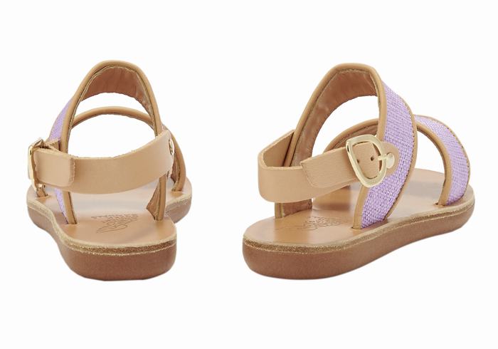 Ancient Greek Sandals Little Clio Rafia Soft Bambino Sandali Casual Viola Beige | KGV3191AJ