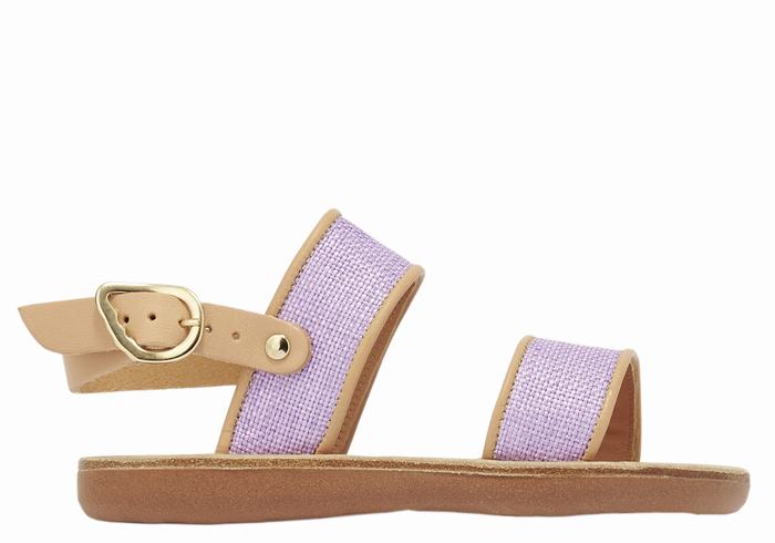 Ancient Greek Sandals Little Clio Rafia Soft Bambino Sandali Casual Viola Beige | KGV3191AJ