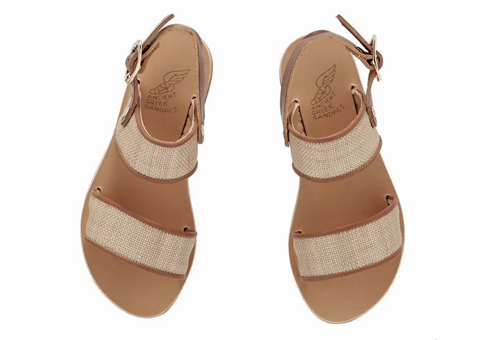 Ancient Greek Sandals Little Clio Rafia Soft Bambino Sandali Casual Beige Marroni | LYE1491NQ