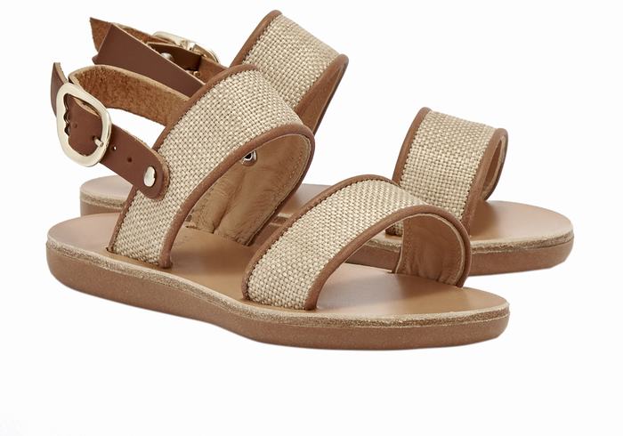 Ancient Greek Sandals Little Clio Rafia Soft Bambino Sandali Casual Beige Marroni | LYE1491NQ