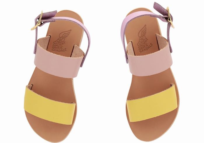 Ancient Greek Sandals Little Clio Soft Bambino Sandali Casual Gialle Rosa Viola | PDB7112JA