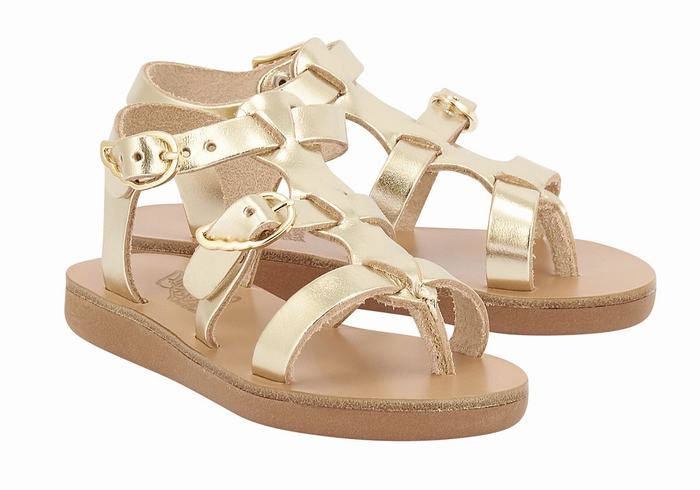 Ancient Greek Sandals Little Grace Kelly Soft Bambino Sandali Bassi Oro Bianche | LOI3144GN