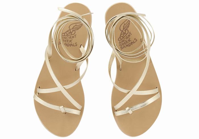 Ancient Greek Sandals Morfi Leather Donna Sandali Da Gladiatore Oro Bianche | UAT9494UA