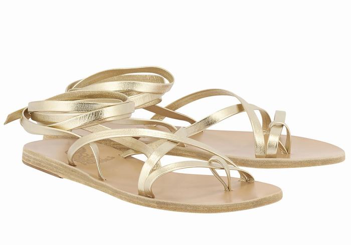 Ancient Greek Sandals Morfi Leather Donna Sandali Da Gladiatore Oro Bianche | UAT9494UA