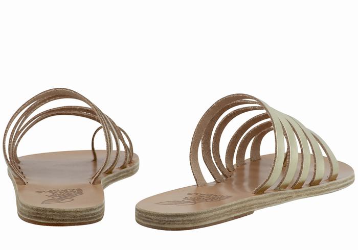 Ancient Greek Sandals Niki Leather Donna Sandali Con Puntale Oro Bianche | LIL8057DL