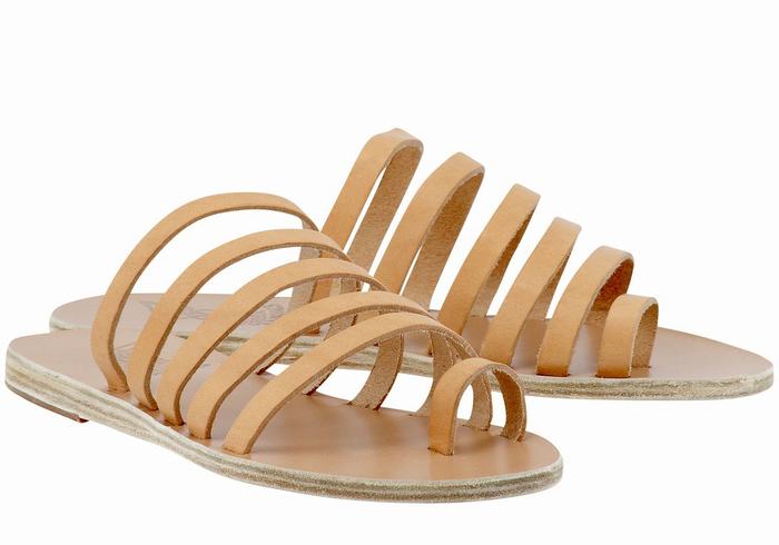 Ancient Greek Sandals Niki Leather Donna Sandali Con Puntale Beige | ZCV136KV