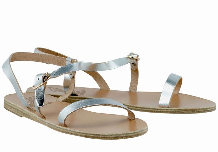 Ancient Greek Sandals Niove Leather Donna Sandali Con Cinturino Sul Retro Argento | CRF9593GS