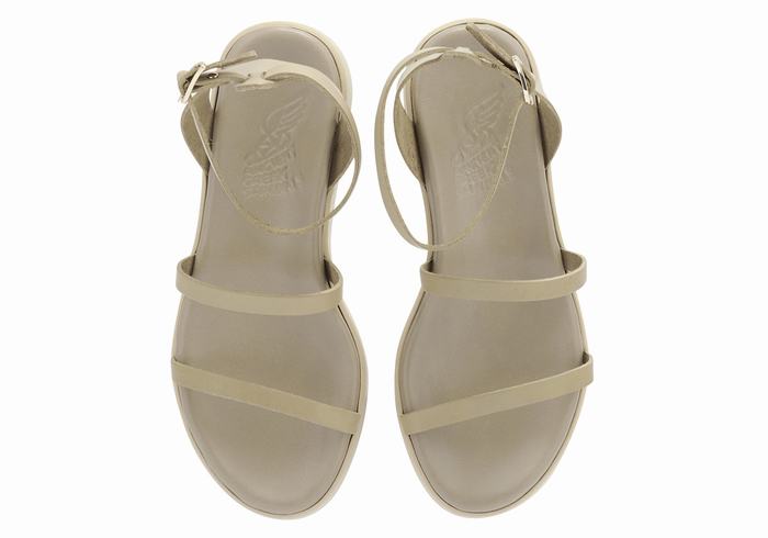 Ancient Greek Sandals Nissida Leather Donna Sandali con Plateau Grigie Marroni | MJW2894VS