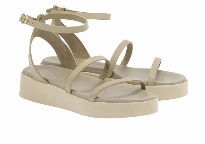 Ancient Greek Sandals Nissida Leather Donna Sandali con Plateau Grigie Marroni | MJW2894VS