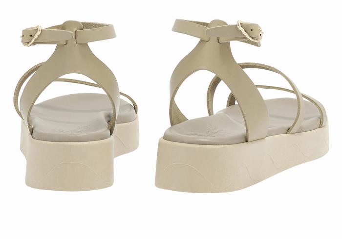 Ancient Greek Sandals Nissida Leather Donna Sandali con Plateau Grigie Marroni | MJW2894VS