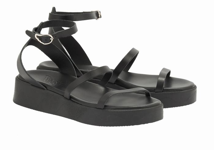 Ancient Greek Sandals Nissida Leather Donna Sandali con Plateau Nere | QPQ6721KF