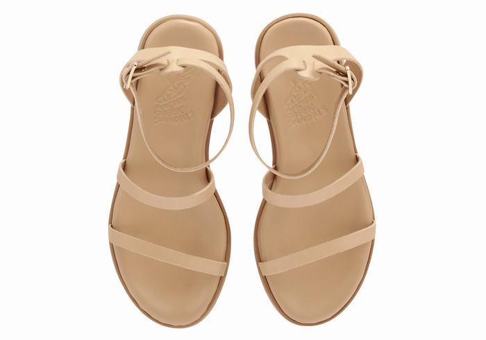 Ancient Greek Sandals Nissida Leather Donna Sandali con Plateau Beige | RMS1750BM