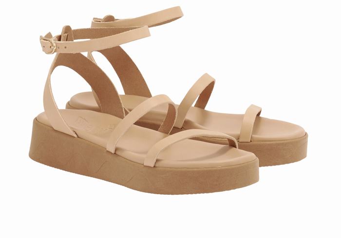 Ancient Greek Sandals Nissida Leather Donna Sandali con Plateau Beige | RMS1750BM