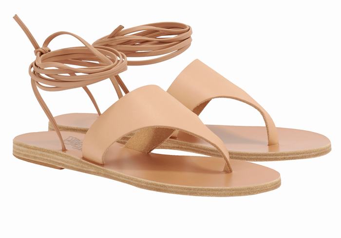 Ancient Greek Sandals Nychta Leather Donna Sandali Da Gladiatore Beige | YYD9059SH