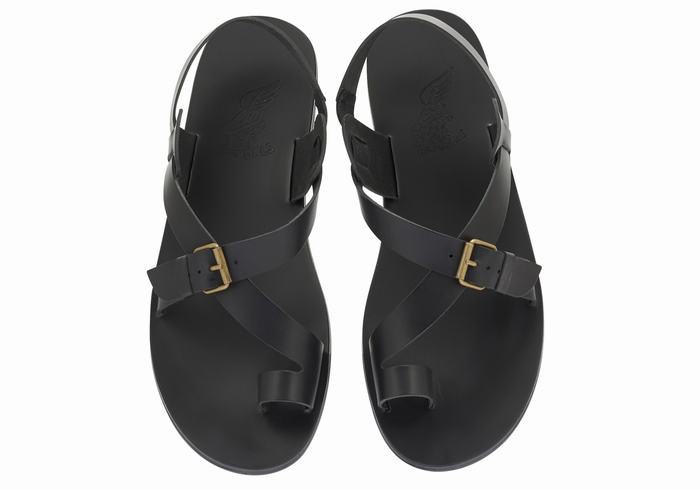 Ancient Greek Sandals Paris Leather Uomo Sandali Con Puntale Nere | DUS1488RF