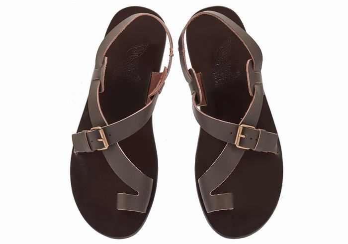 Ancient Greek Sandals Paris Leather Uomo Sandali Con Puntale Cioccolato | SJV6885NW