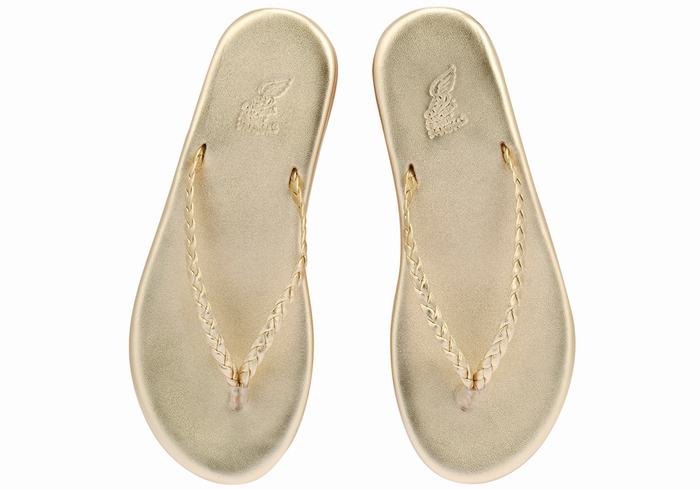 Ancient Greek Sandals Plage Flip Flop Donna Sandali Intrecciati Oro Bianche | LBS256CZ