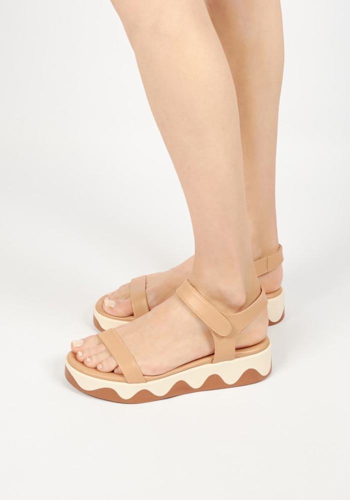 Ancient Greek Sandals Salamina Leather Donna Sandali con Plateau Beige Bianche | ABZ112LA