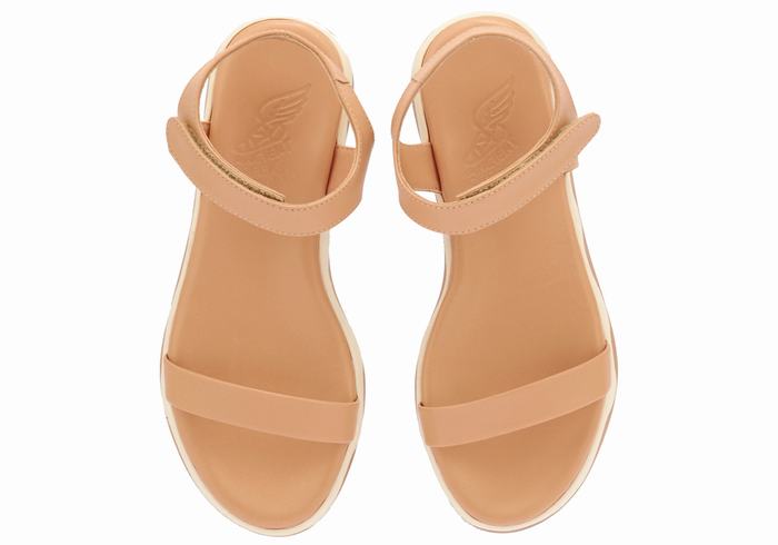 Ancient Greek Sandals Salamina Leather Donna Sandali con Plateau Beige Bianche | ABZ112LA