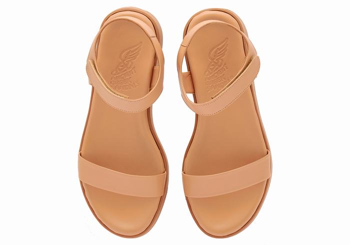 Ancient Greek Sandals Salamina Leather Donna Sandali con Plateau Beige | SRF287RT