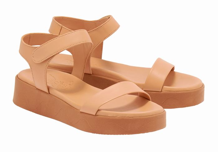 Ancient Greek Sandals Salamina Leather Donna Sandali con Plateau Beige | SRF287RT