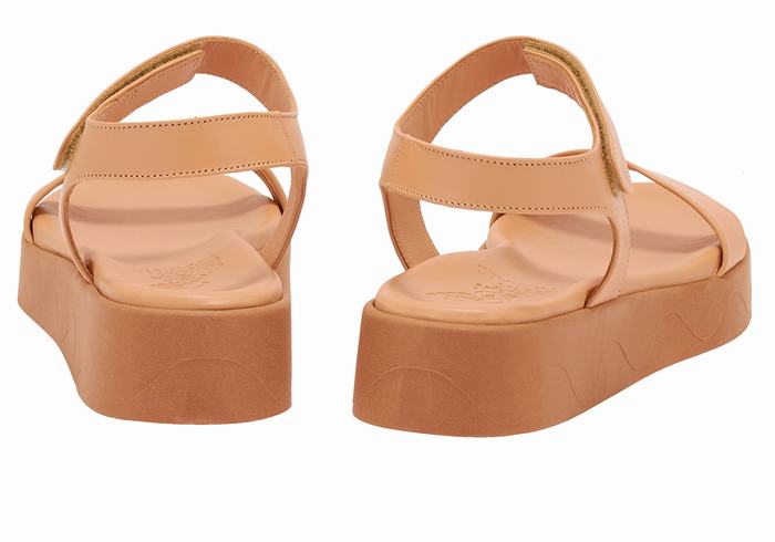 Ancient Greek Sandals Salamina Leather Donna Sandali con Plateau Beige | SRF287RT