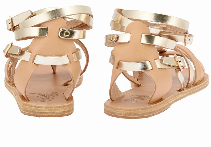 Ancient Greek Sandals Satira Leather Donna Sandali Da Gladiatore Beige Oro Bianche | UUK1422OJ