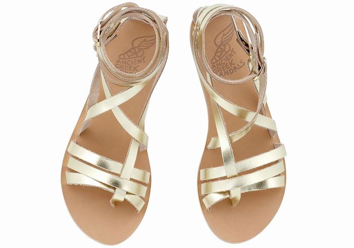 Ancient Greek Sandals Satira Leather Donna Sandali Da Gladiatore Oro Bianche | TYZ246MA